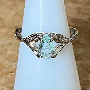 Bomb Party RETRO RBP2855 Mermaid’s Tail Setting with Aqua Stone on Rhodium Ring
